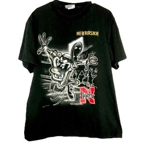 90s Huskers Taz sz L black Vtg football T-shirt